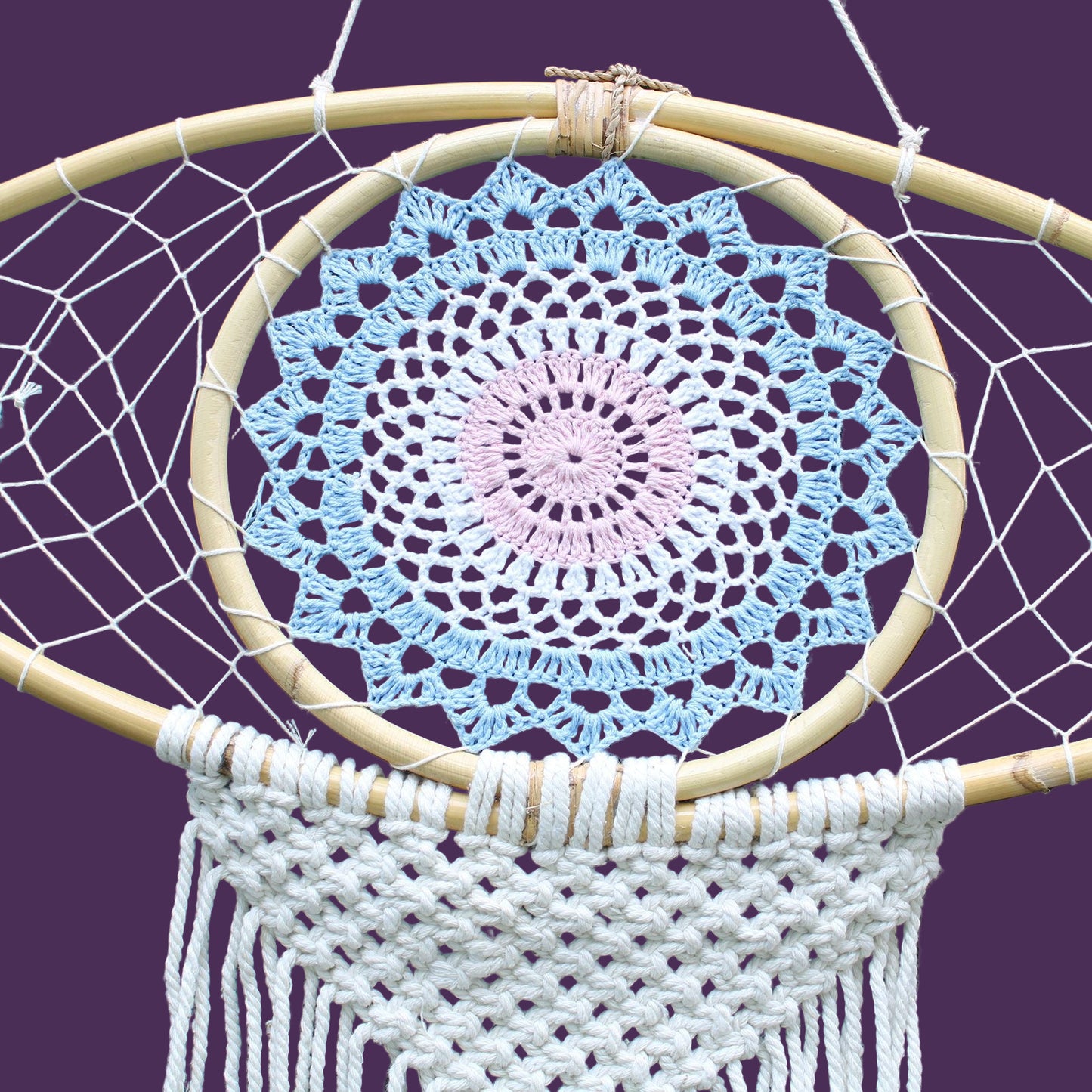 Dream Catcher with Evil Eye - Blue/ White/Pink
