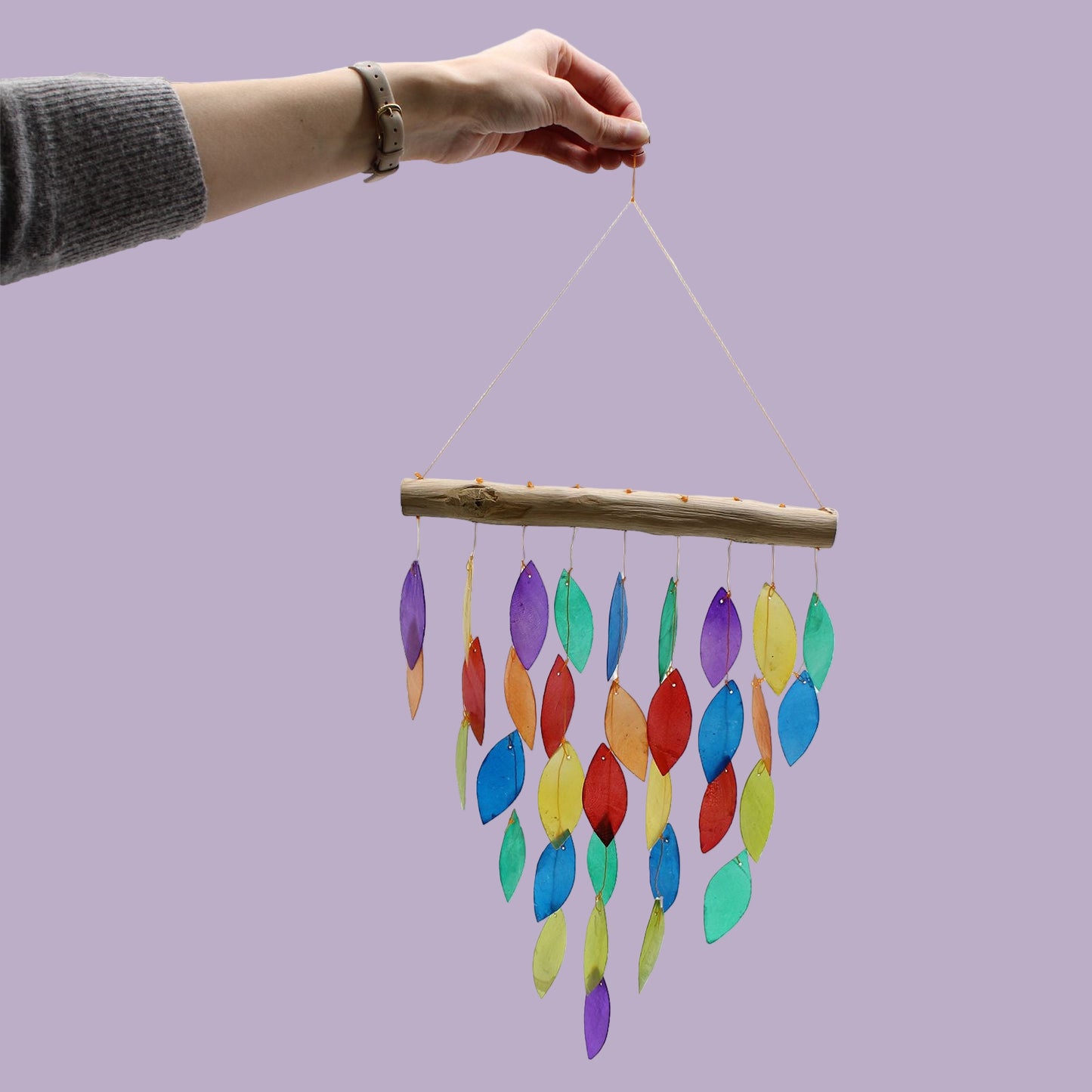 Rainbow Leaf Driftwood Chime with Capiz Glass
