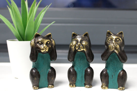 Set of 3 Brass “See No, Hear No, Speak No Evil” Cats