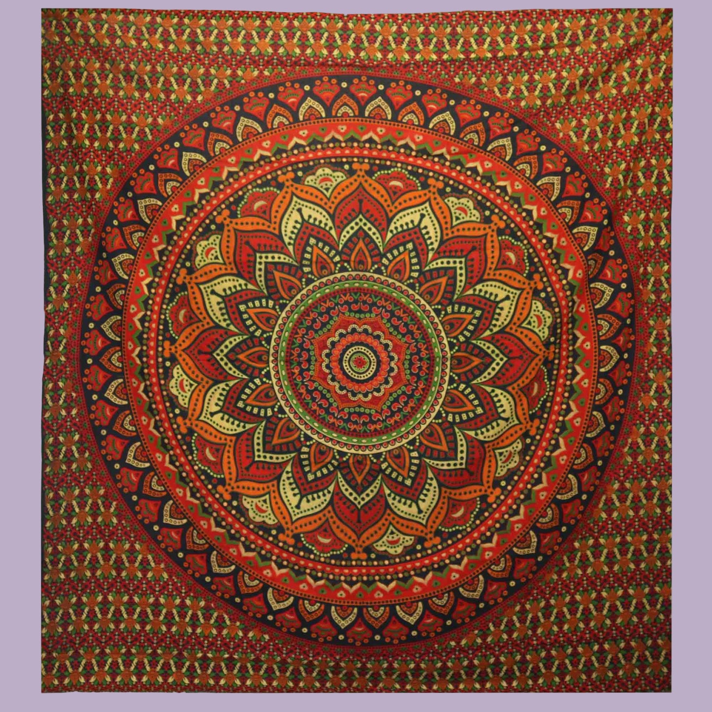 Orange/Green Mandala Bedspread and Wall Hanging