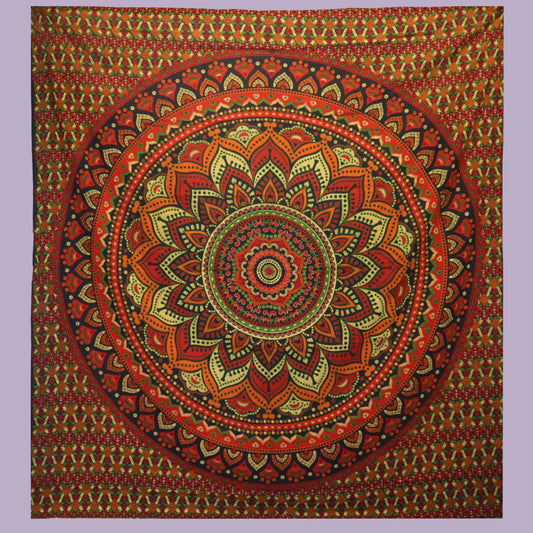 Orange/Green Mandala Bedspread and Wall Hanging
