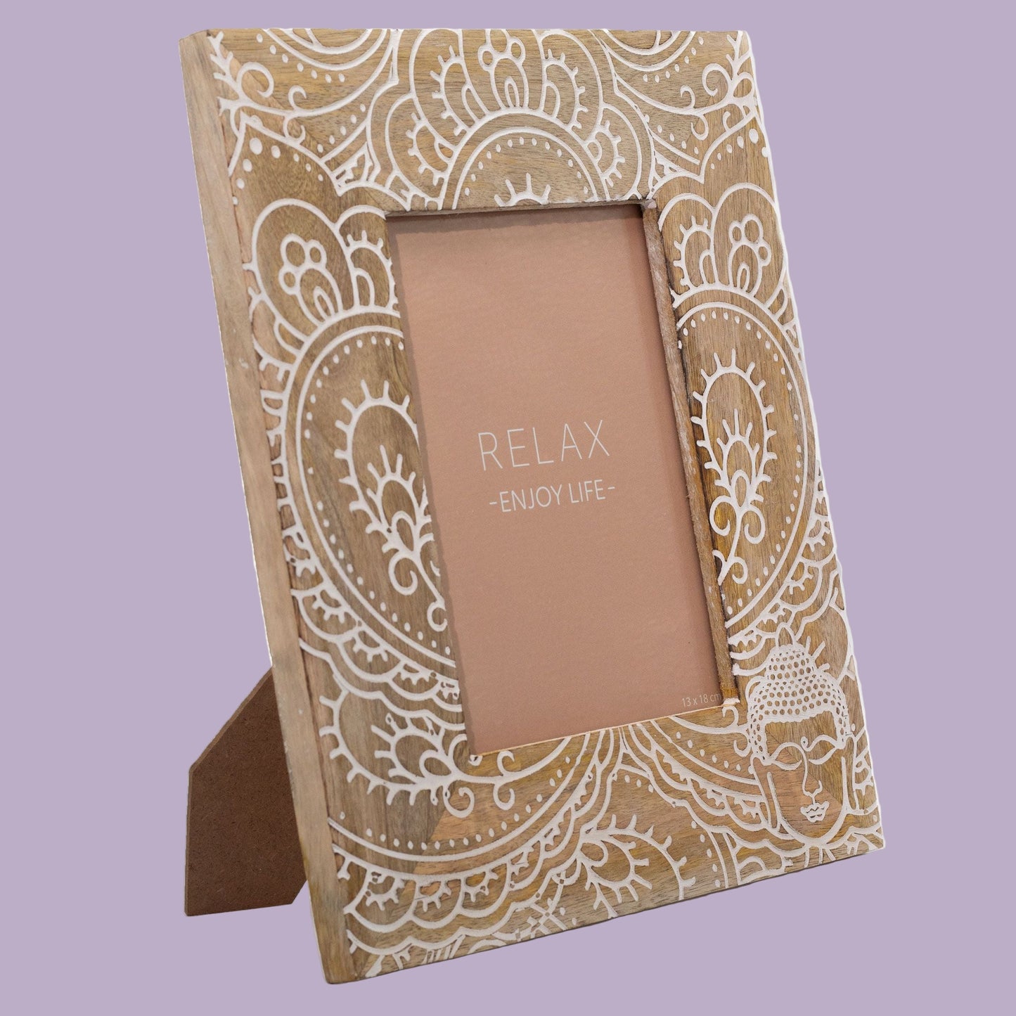 Large Mango Wood Picture Frame – Buddha Design (White)