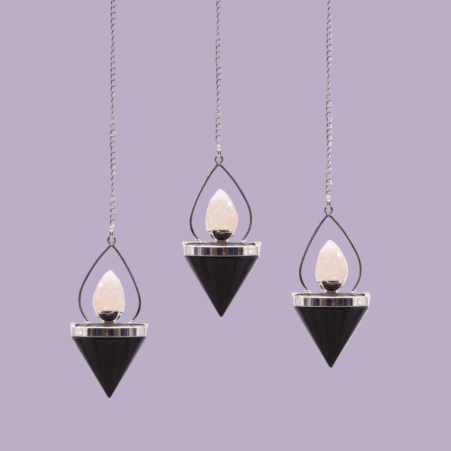 Gemstone Lantern of Life Pendulum – Black Agate & Rose Quartz