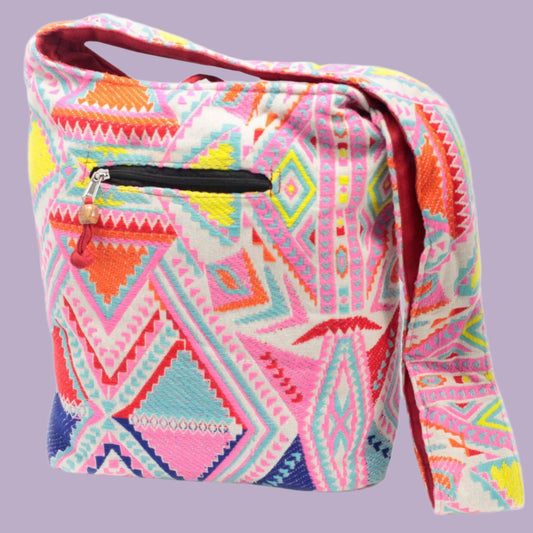 Colorful woven fabric with geometric patterns 