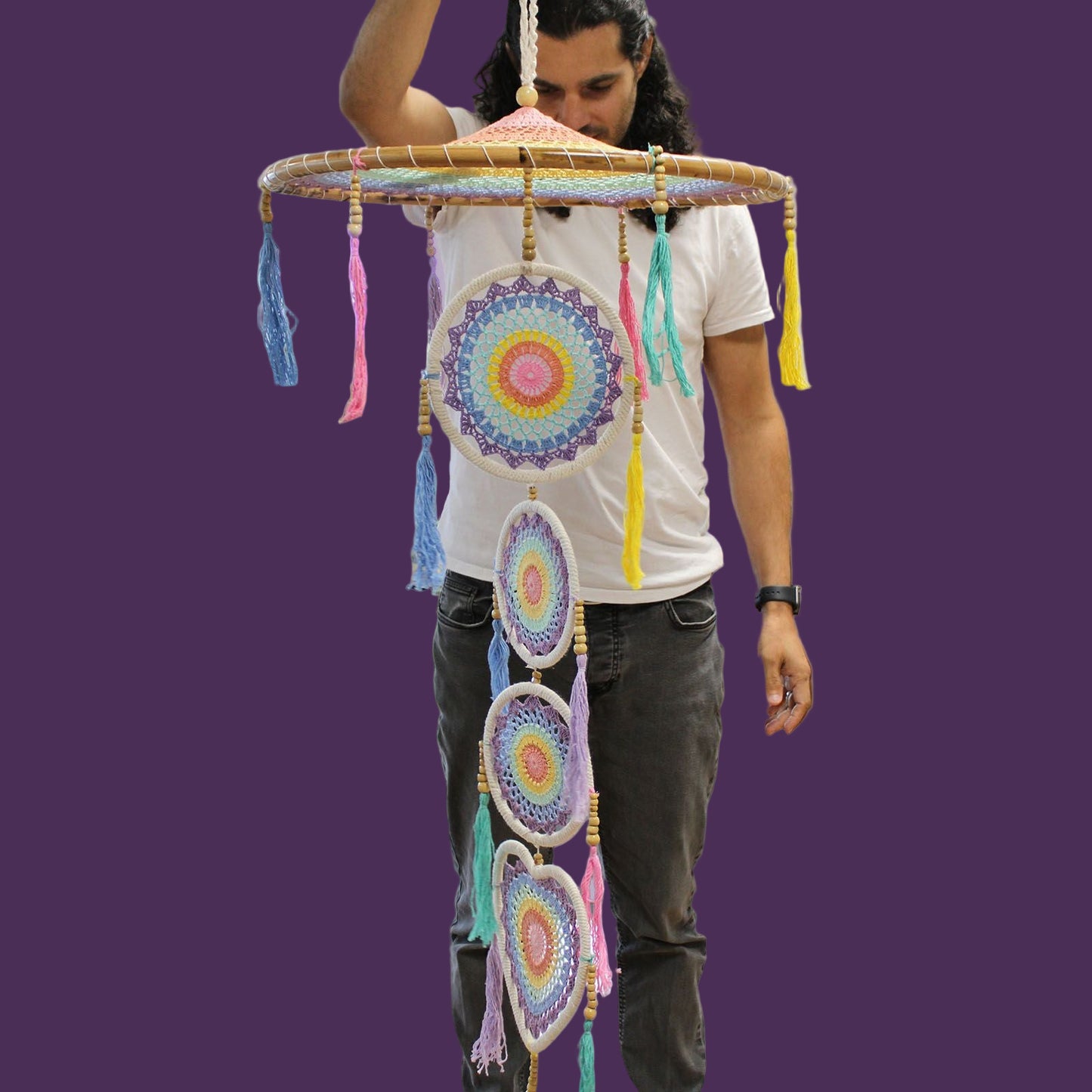 Extra Large Drama Dreamcatcher – Pastel Rainbow