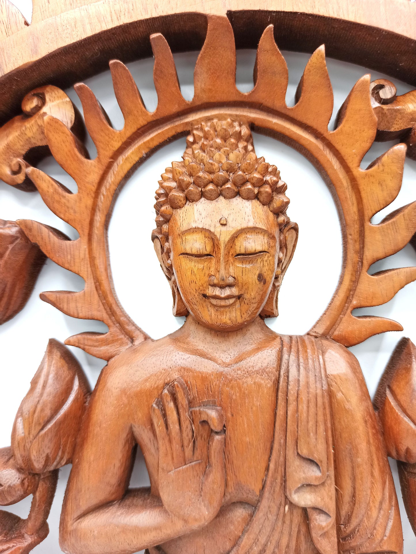 Wooden Buddha & Lotus Panel
