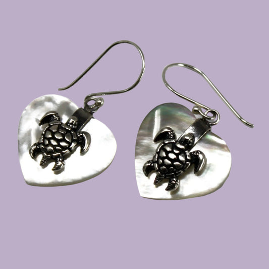 Turtle Tide – Shell & Silver Sea Turtle Drop Earrings 🐢🌊