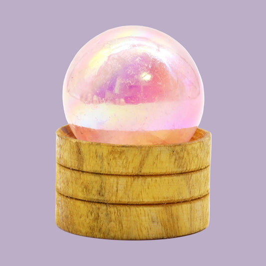 Gemstone Sphere 40mm - Rose Quartz Titanium Aura with Stand