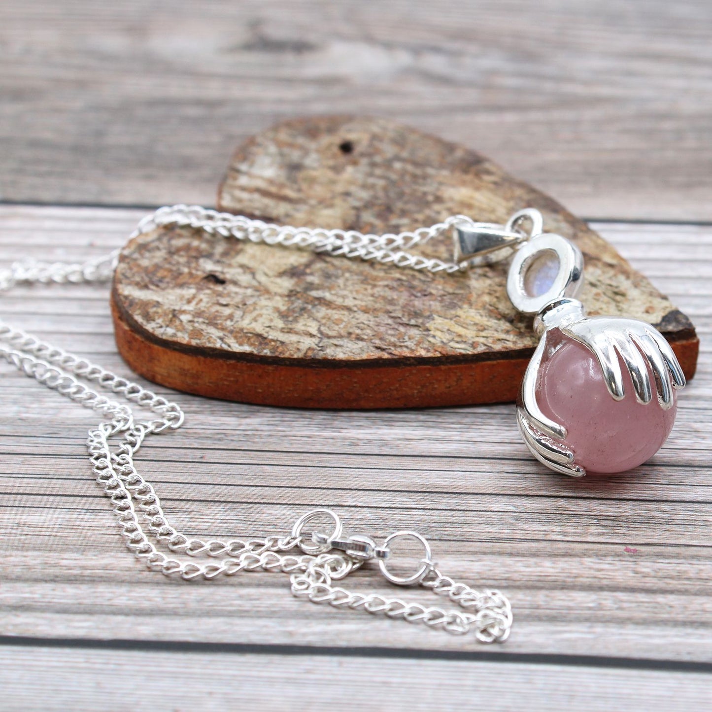 Heart’s Embrace – Rose Quartz Healing Hands Pendant 🌸🤲