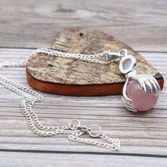 Heart’s Embrace – Rose Quartz Healing Hands Pendant 🌸🤲