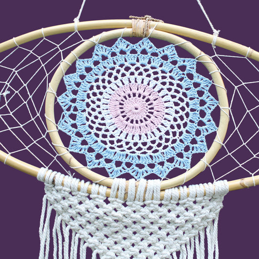 Dream Catcher with Evil Eye - Blue/ White/Pink