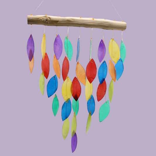 Rainbow Leaf Driftwood Chime with Capiz Glass