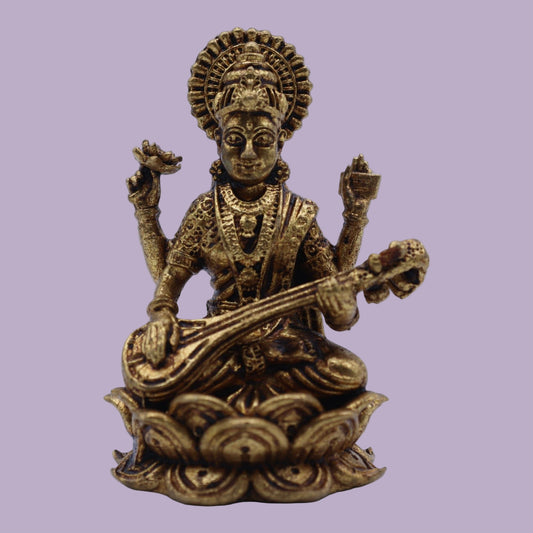 Handcrafted Brass Goddess Saraswati Figurine