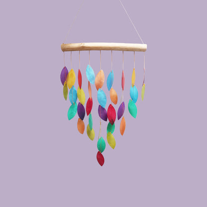 Rainbow Leaf Driftwood Chime with Capiz Glass