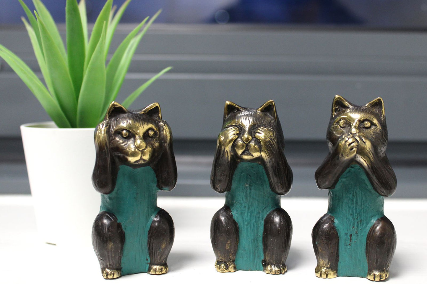 Set of 3 Brass “See No, Hear No, Speak No Evil” Cats